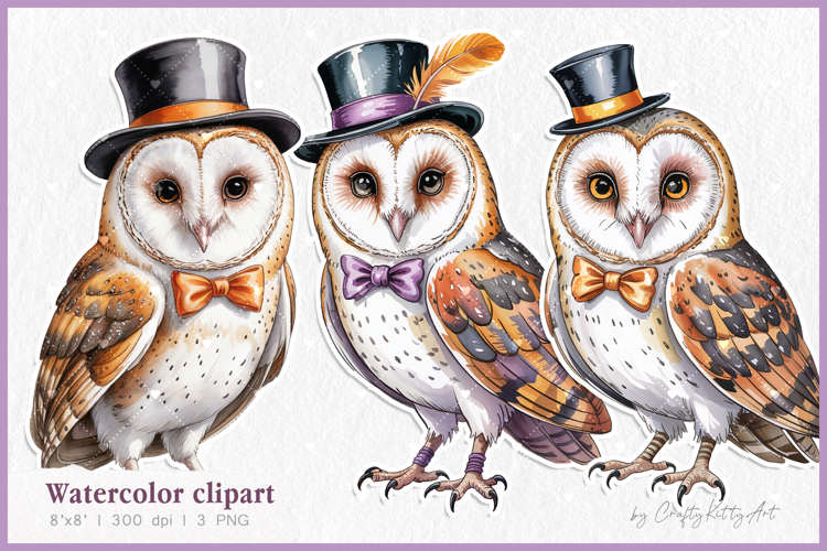 Gentleman owl in top hat PNG clipart Cute watercolor animals