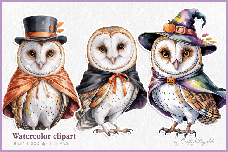 Halloween barn owl PNG clipart, Cute watercolor animals