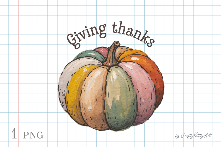 Giving thanks, Thanksgiving pumpkin, Watercolor PNG clipart
