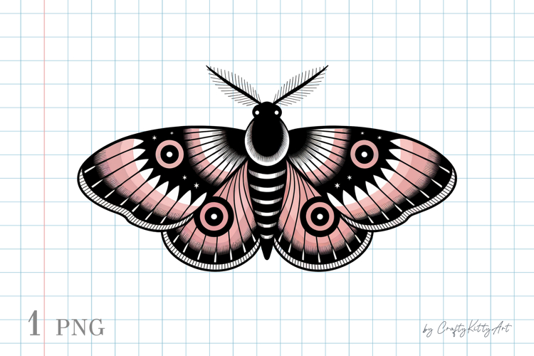 Moth PNG sublimation clipart, Tattoo gothic print style art