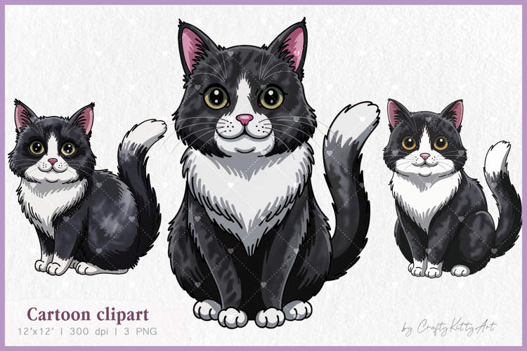 Tuxedo Cat PNG sublimation clipart, Cartoon clipart for kids