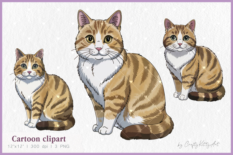 Tabby Cat PNG sublimation clipart, Cartoon clipart for kids