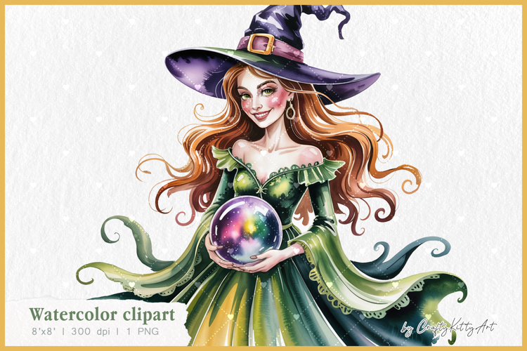 Witch PNG sublimation clipart, Watercolor Halloween clipart