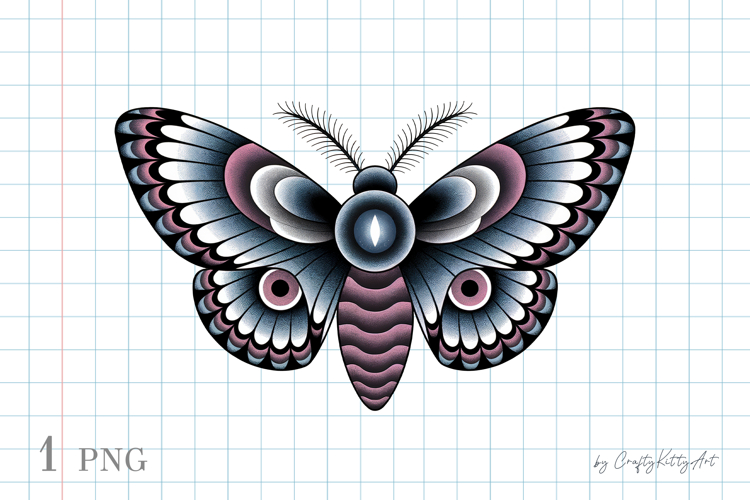 Moth PNG sublimation clipart, Tattoo gothic print style art