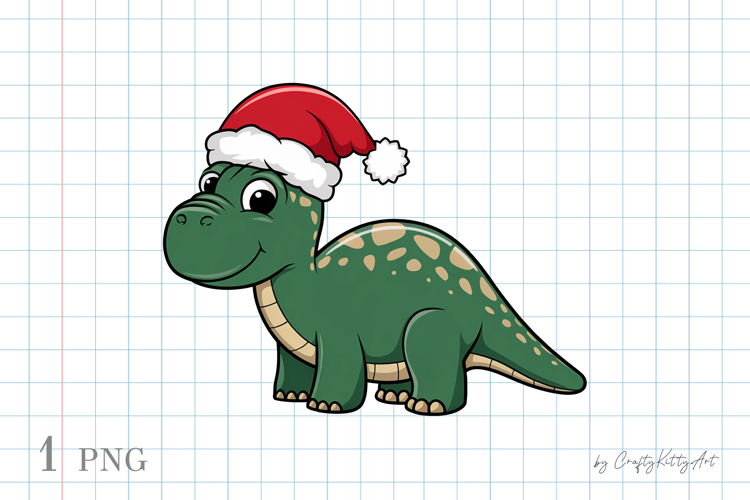 Cute Christmas Dinosaur in Santa hat PNG sublimation clipart