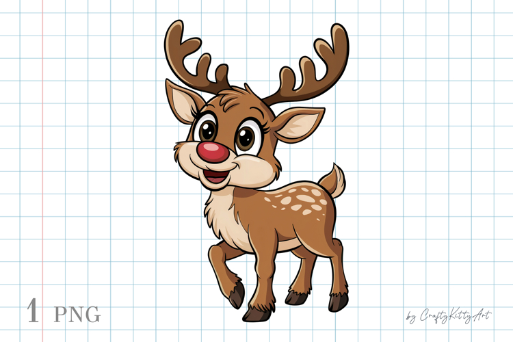 Cute Christmas red nose Reindeer PNG sublimation clipart