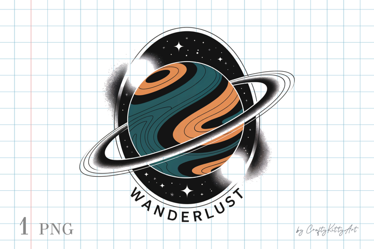 Space wanderlust PNG sublimation clipart, Tattoo print style