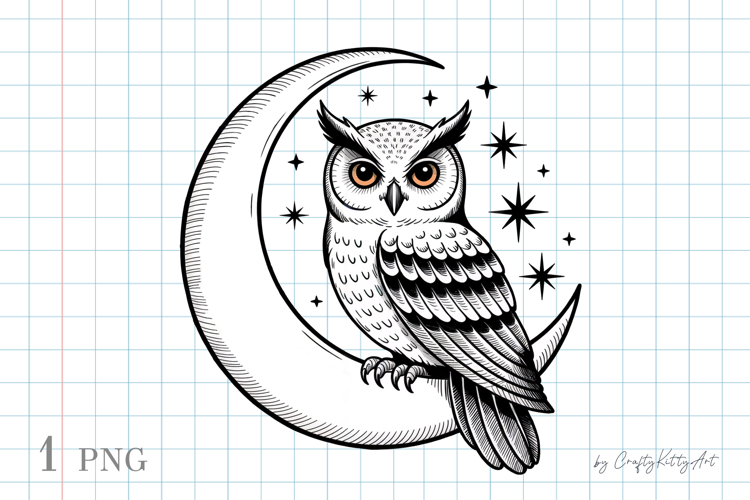 Celestial owl PNG sublimation clipart, Tattoo print style