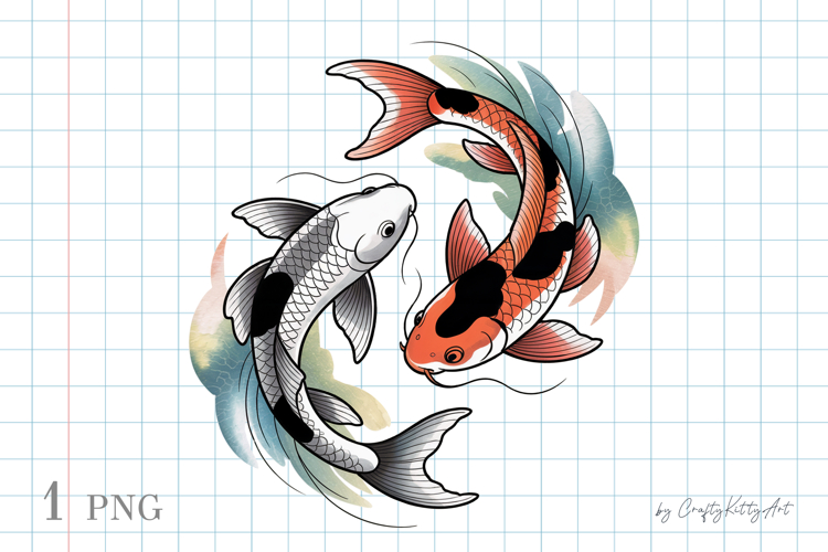 Koi fish, Koi PNG sublimation clipart, Tattoo print style