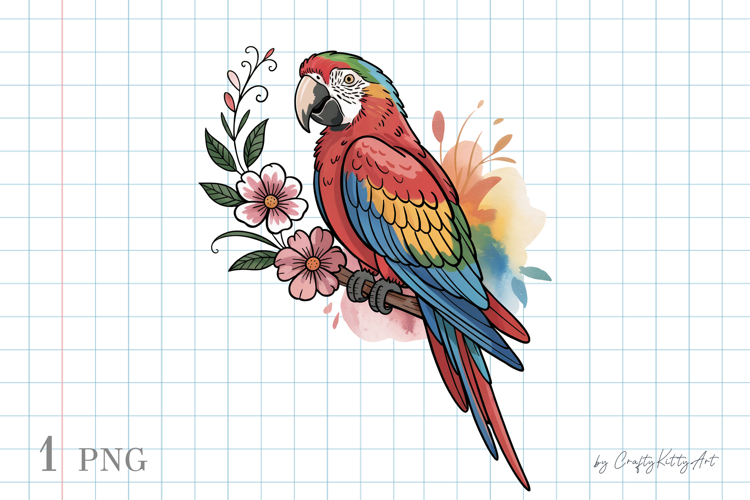 Macaw parrot PNG sublimation clipart, Tattoo print style