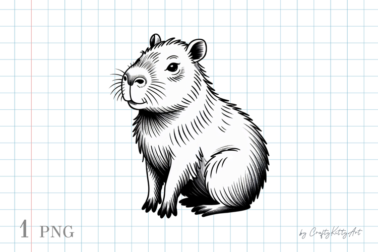 Cute capybara PNG sublimation clipart, Tattoo print style