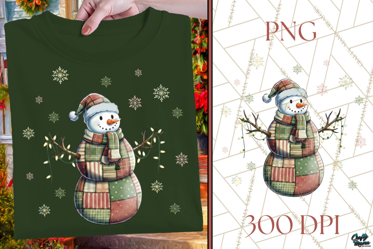 Christmas Lights Patchwork Snowman | Christmas Png Design