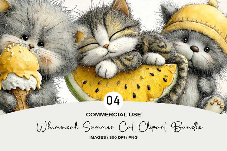 Whimsical Summer Cat Clipart