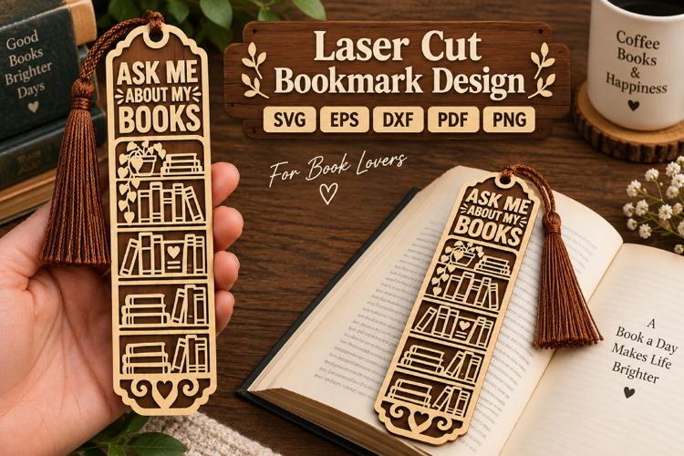 Ask Me About My Books Bookmark SVG, Laser Cut File
