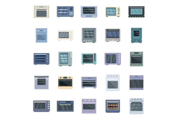 Convection oven icons set, flat style example image 1