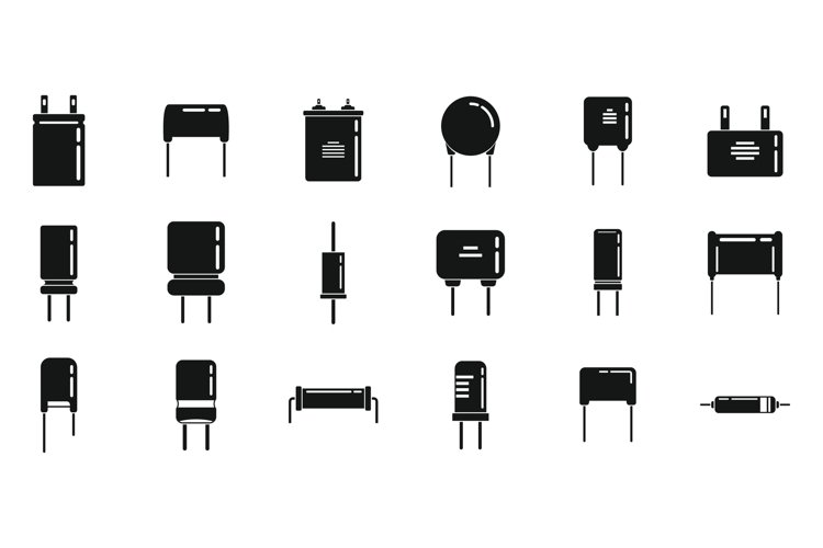 Capacitor icons set simple vector. Polyester ceramic example image 1