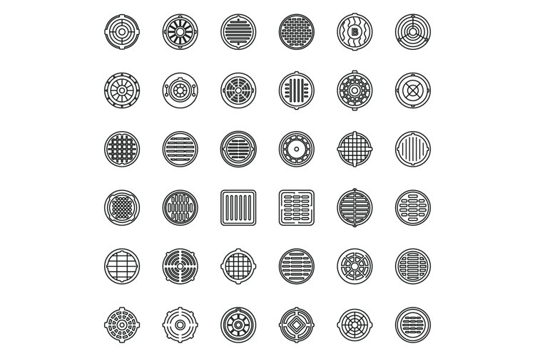 Manhole icons set outline vector. Canalization cap example image 1