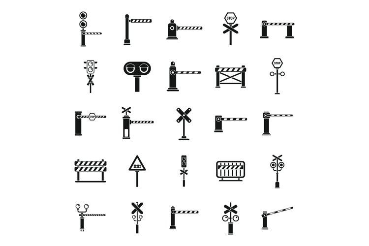 Railroad barrier icons set simple vector. Crossing railway example image 1