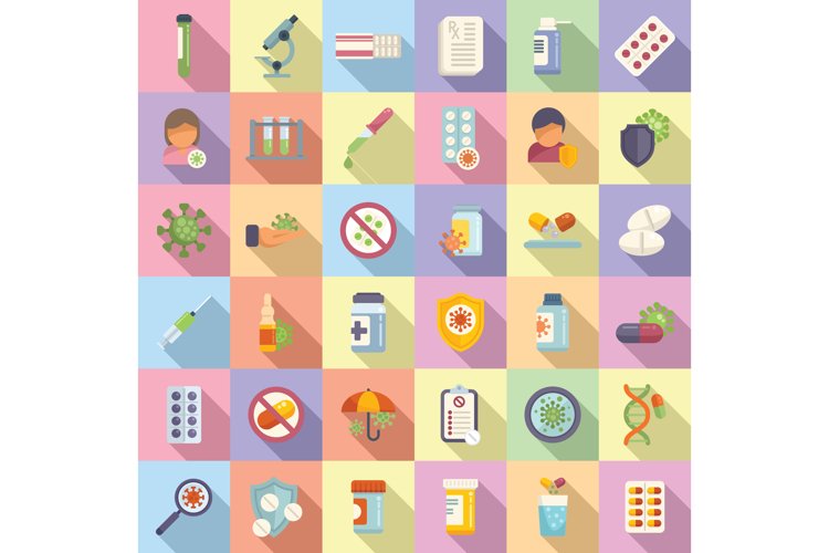 Antibiotic resistance icons set flat vector. Immune drug example image 1