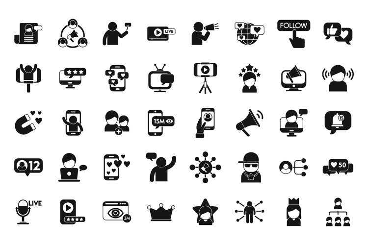 Influencer icons set simple vector. Video subscribe example image 1