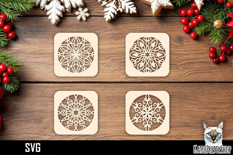 Lasercut Coasters Snowflake, Christmas coaster svg cut file