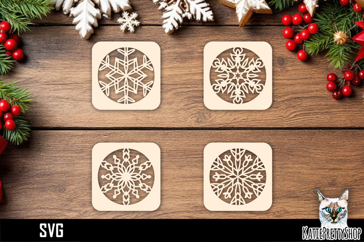 Lasercut Coasters Snowflake, Christmas coaster svg cut file