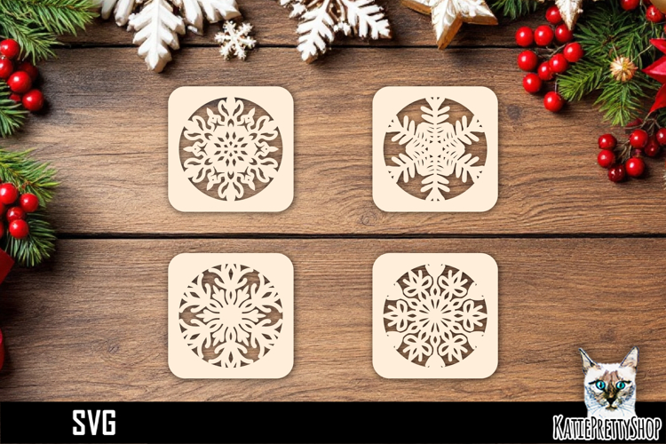 Lasercut Coasters Snowflake, Christmas coaster svg cut file