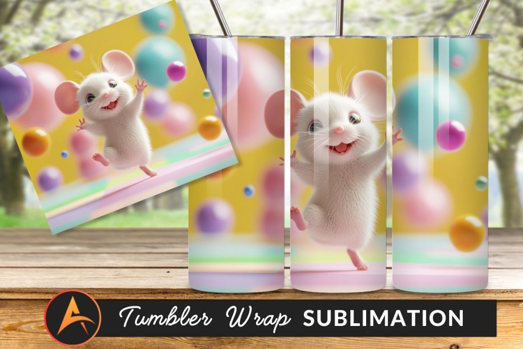 Happy White Mouse With Colorful Floating Balls Tumbler