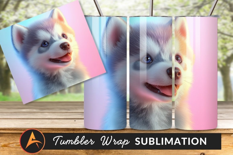 Cute Husky Puppy Portrait On Colorful Background
