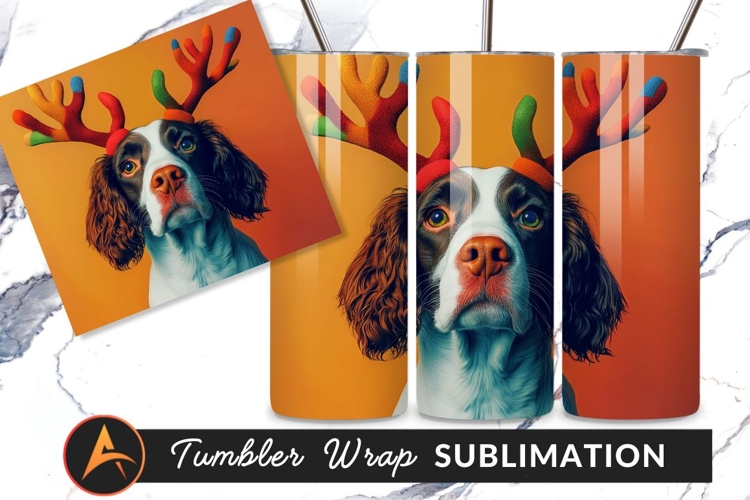 Springer Spaniel With Antlers Headshot Tumbler Png