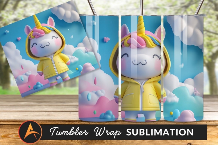 Cute Cartoon Unicorn With Yellow Raincoat Design