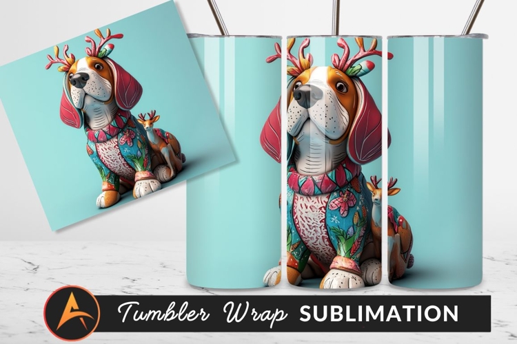 Festive Dog And Deer Decorative Tumbler Png