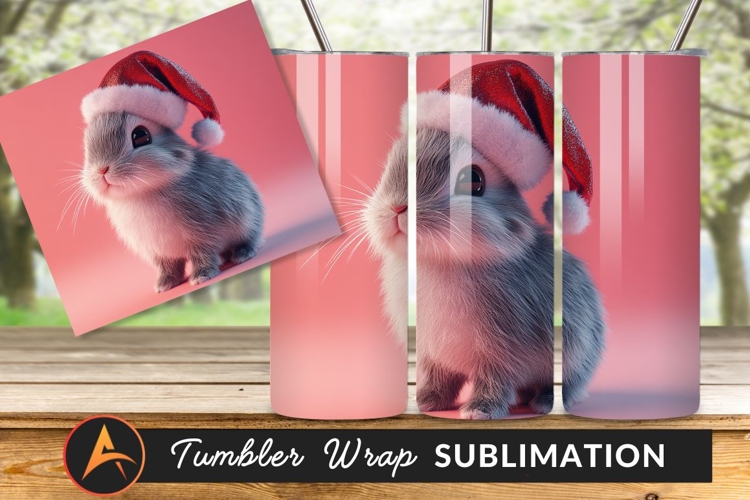 Cute Bunny Wearing Christmas Santa Hat Tumbler