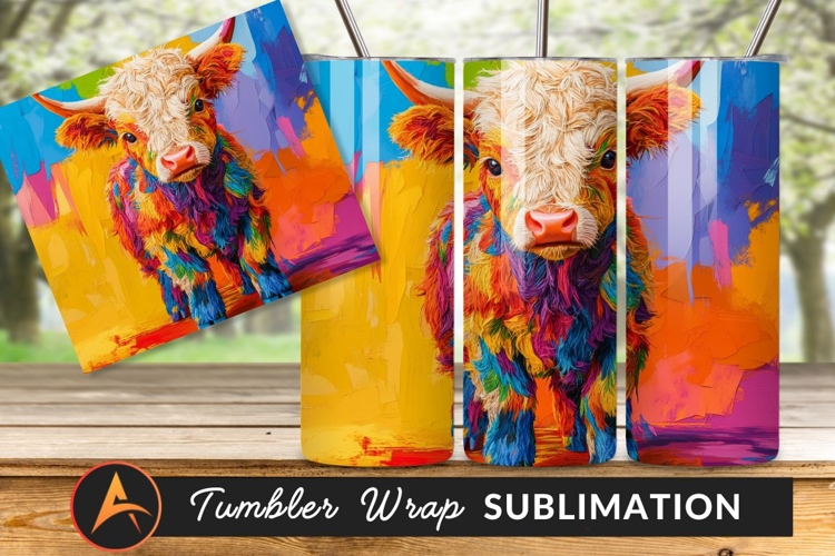 Colorful Highland Cow Portrait Digital Art Illustration