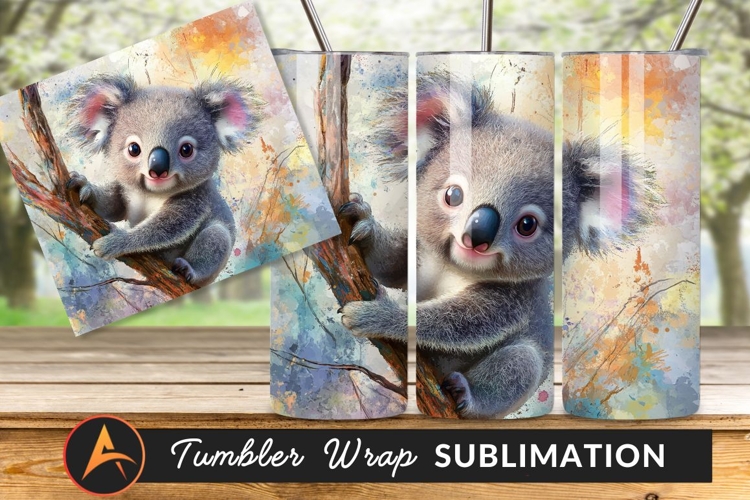 Watercolor Koala Climbing A Tree Tumbler Png