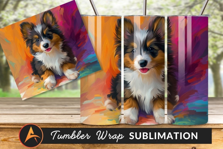 Cute Sheltie Puppy Colorful Abstract Painting