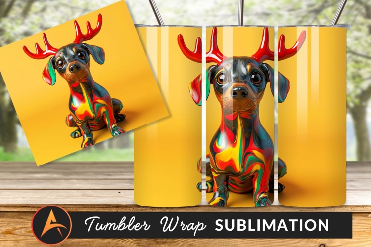 Festive Dog With Antlers Tumbler Png Image