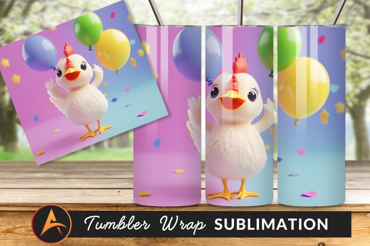Cute Chicken Celebrating Birthday With Balloons Tumbler Png