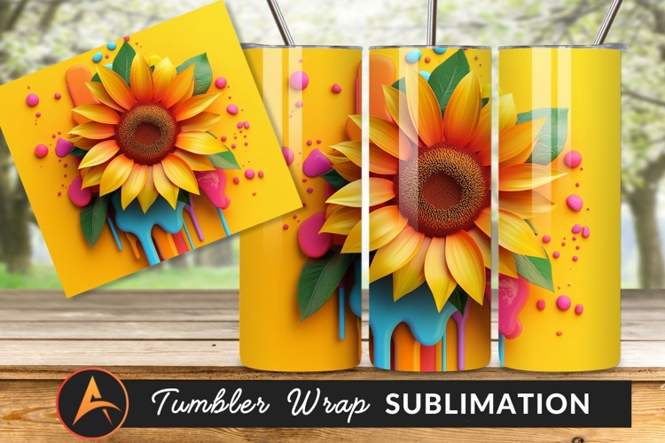 Sunflower With Colorful Paint Drips Vibrant Background