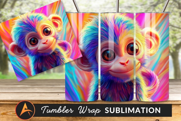Psychedelic Monkey Portrait Colorful Furry Animal Tumbler example image 1