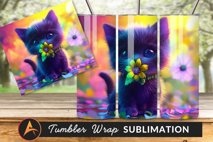 Kitten Holding Flower Colorful Bokeh Background Tumbler