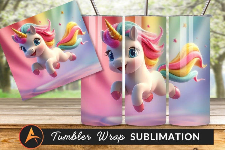 Cartoon Unicorn With Rainbow Mane Tumbler Png