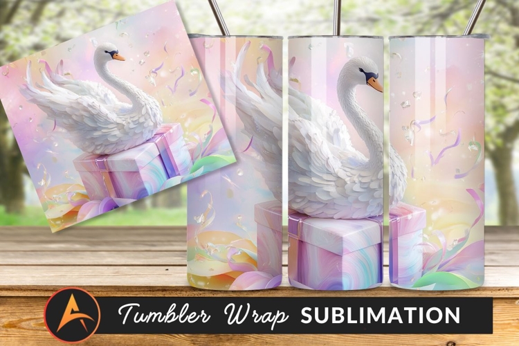 Swan On Gift Box Pastel Background Tumbler Png