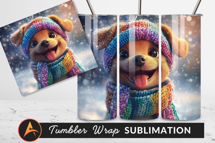 Happy Dog Wearing Winter Hat And Scarf Tumbler