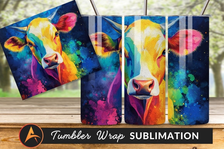 Vibrant Watercolor Cow Portrait Colorful Illustration Art