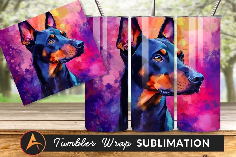 Colorful Doberman Dog Artistic Portrait Tumbler Png