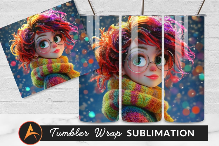 Cartoon Girl With Colorful Hair In Snowfall Tumbler