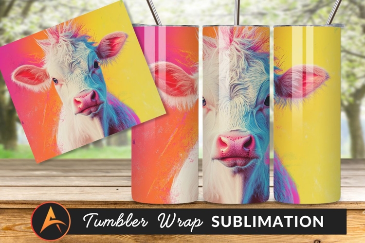 Vibrant Colorful Cow Portrait Tumbler Png