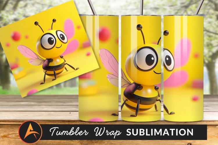 Cute Cartoon Bee Character On Yellow Background