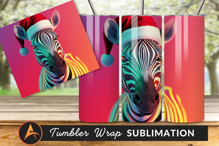 Festive Zebra With Santa Hat Tumbler Png